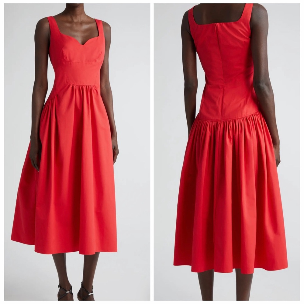 Alexander McQueen Red Midi Dress Cotton Poplin Sleeveless 2 Cocktail NWOT 🟡 - Picture 4 of 14